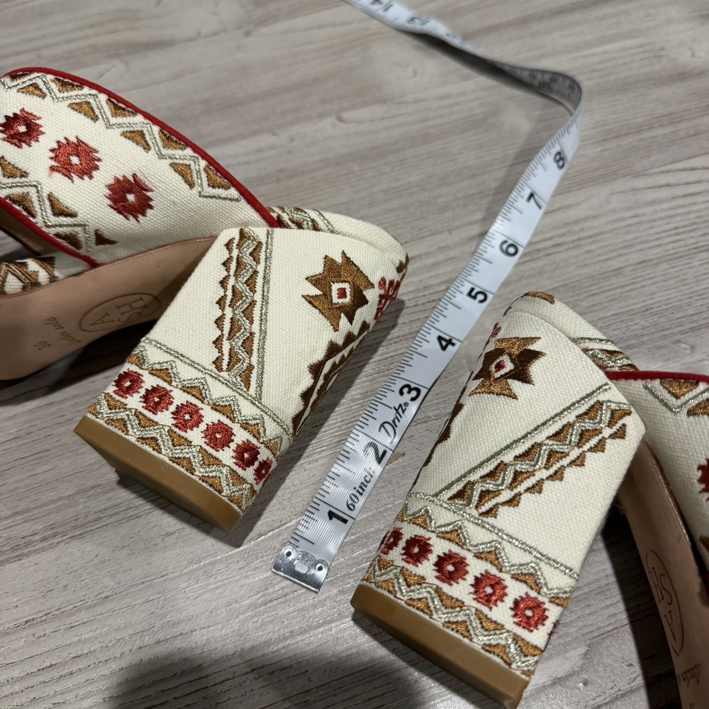 ASH Red Aztec Embroidered Adel Round Toe Block Heel Slip On Heel Sandal 7.5 / 38 - Picture 9 of 9